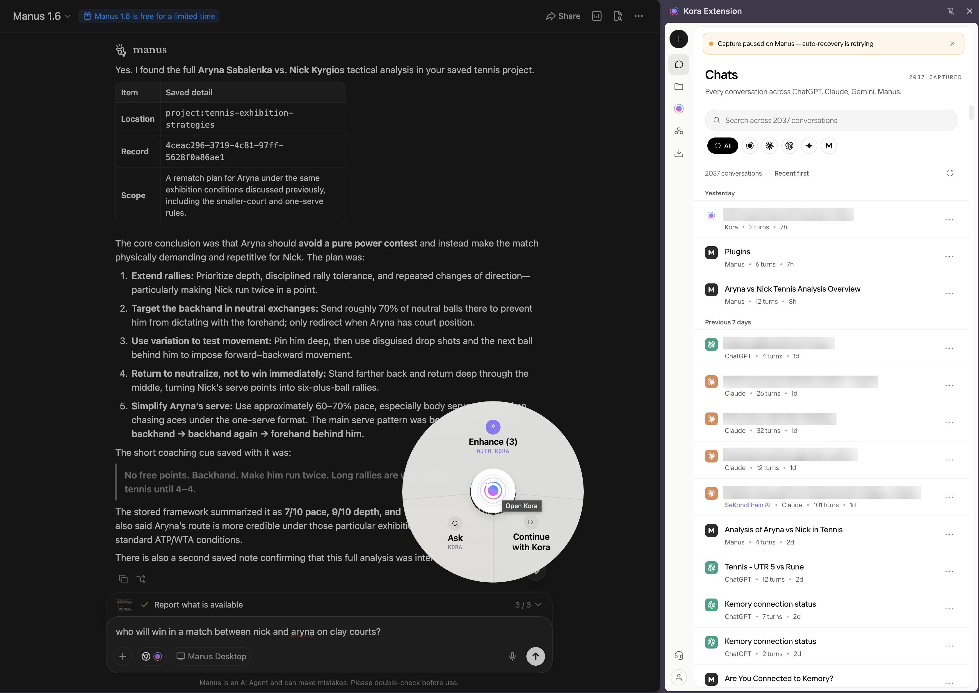 Kora for Chrome beside Manus